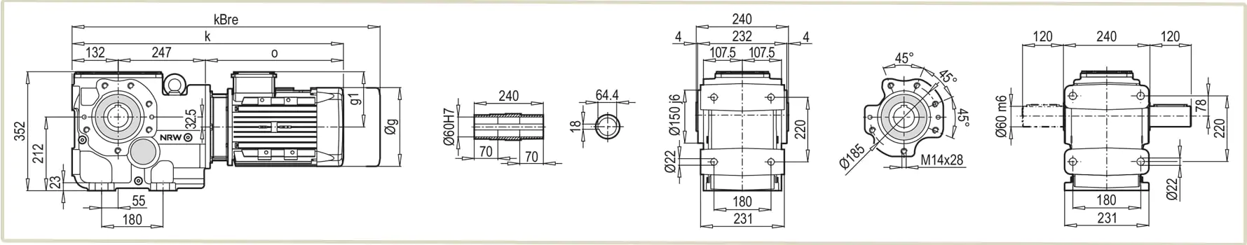 Габаритные и присоединительные размеры мотор-редуктора К-60390 чертеж