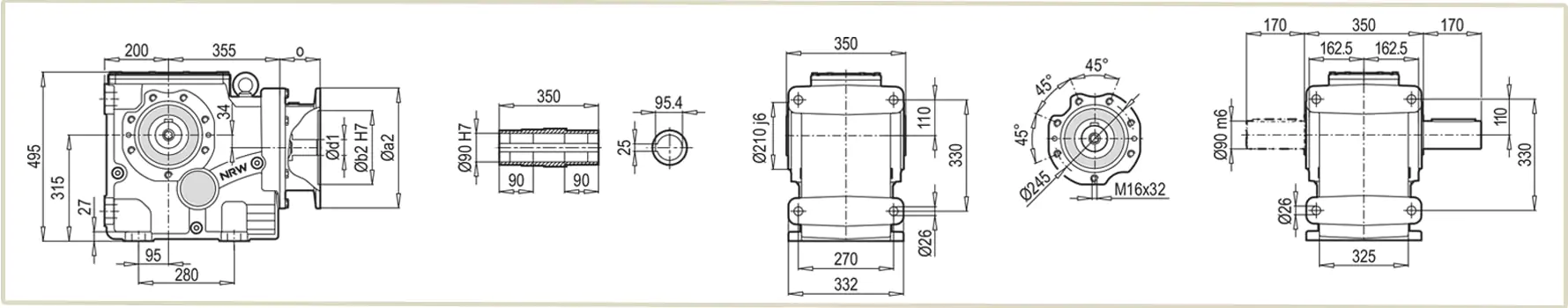 Габаритные и присоединительные размеры мотор-редуктора К-90390 чертеж