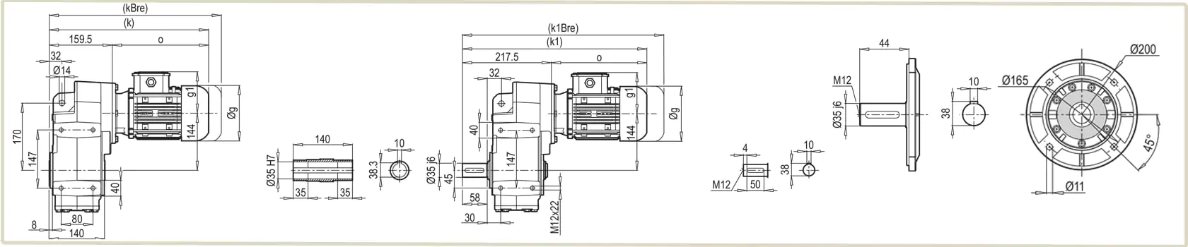Габаритные и присоединительные размеры мотор-редуктора D/M-353 чертеж