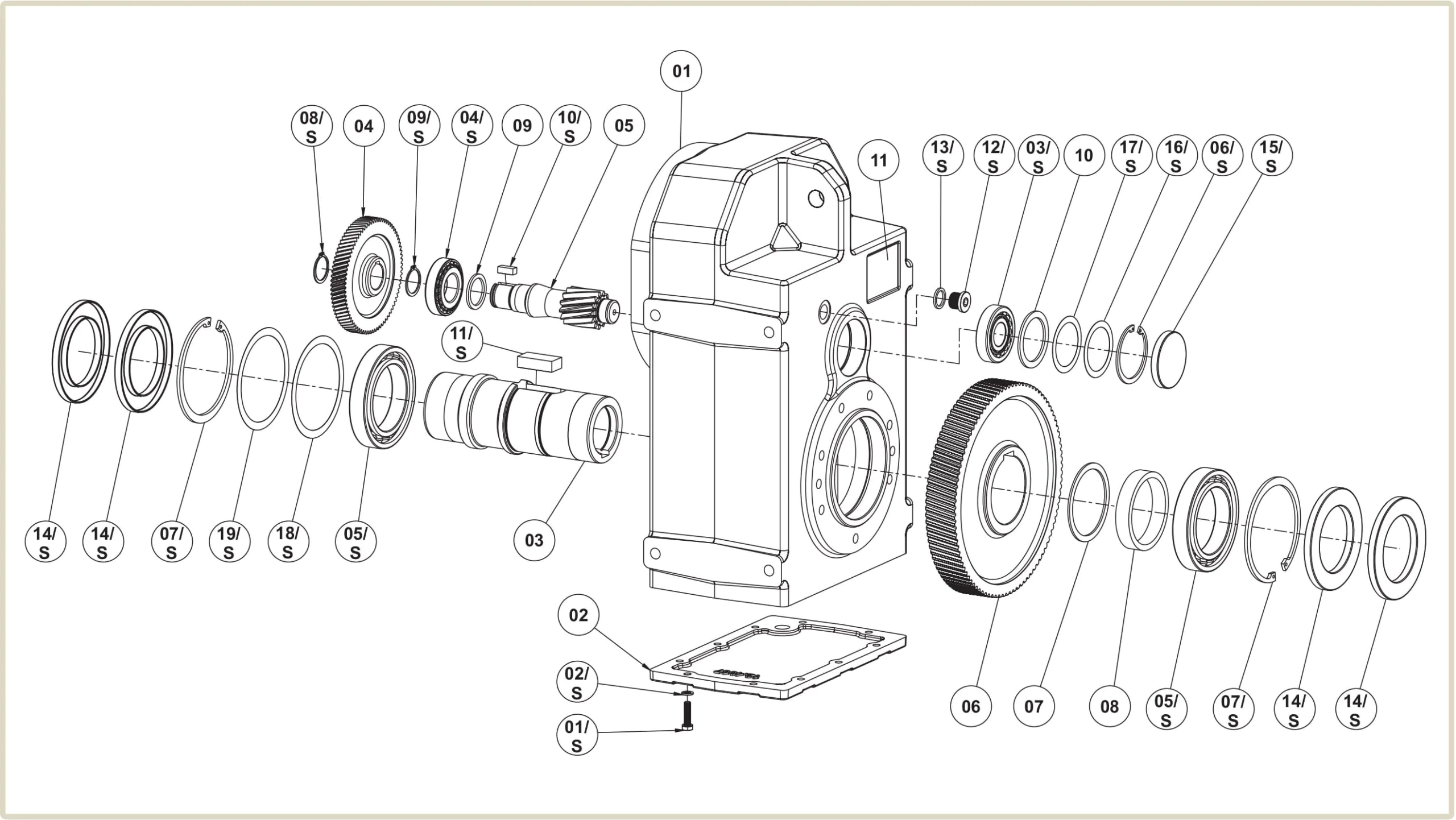 устройство цилиндрического мотор-редуктора D/M с паралельными валами чертеж