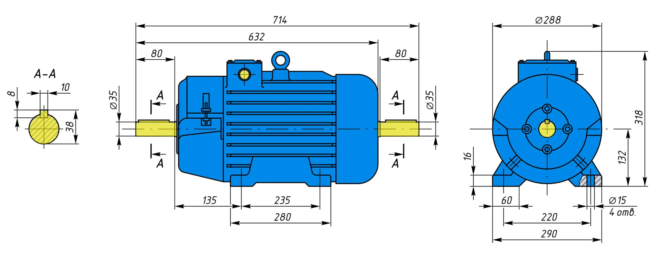 Креслення і розміри MTF 112-6 5 квт 935 на лапах