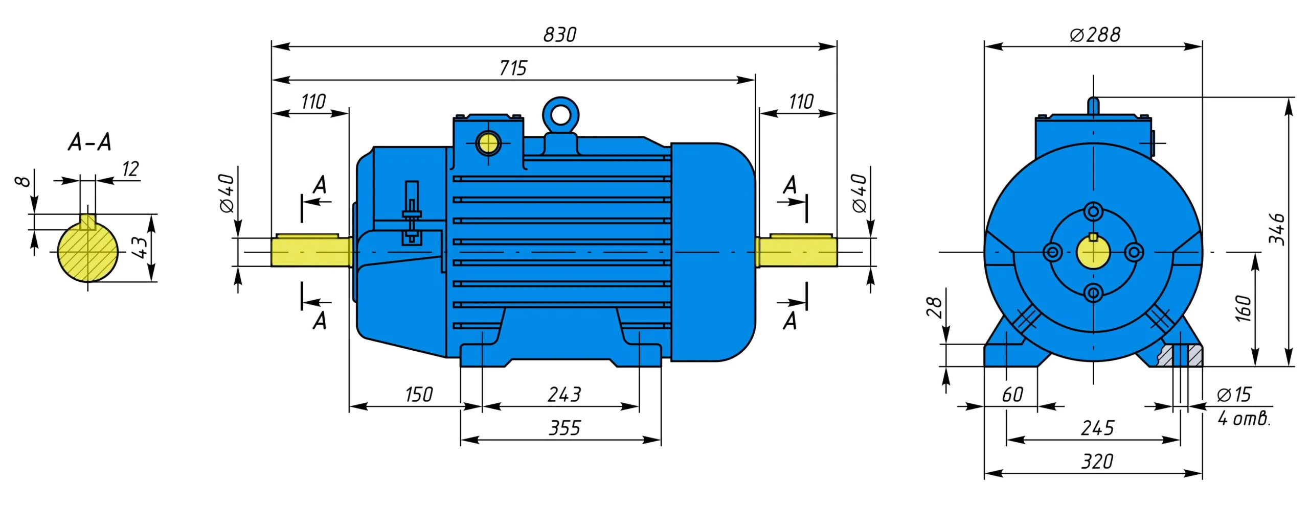 Креслення і розміри MTF 211-6 7.5 940 на лапах