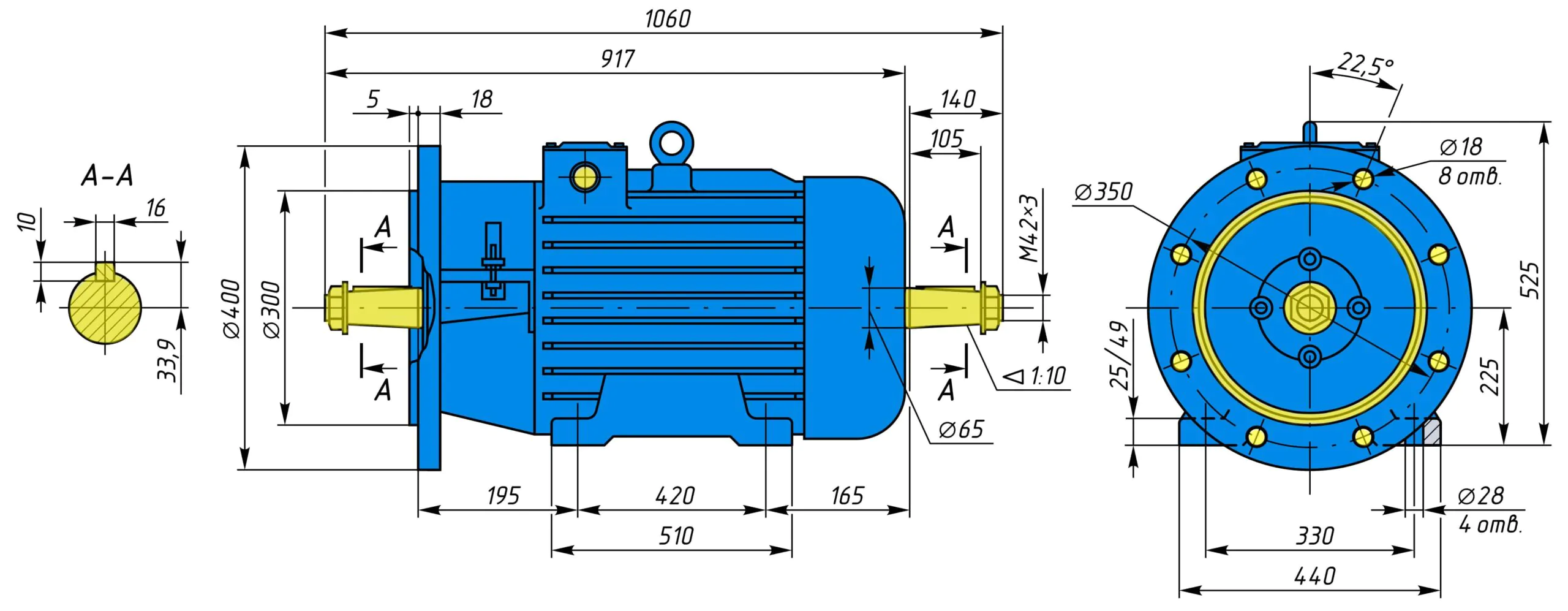 Чертеж и размеры MTH 412-8 с фланцем