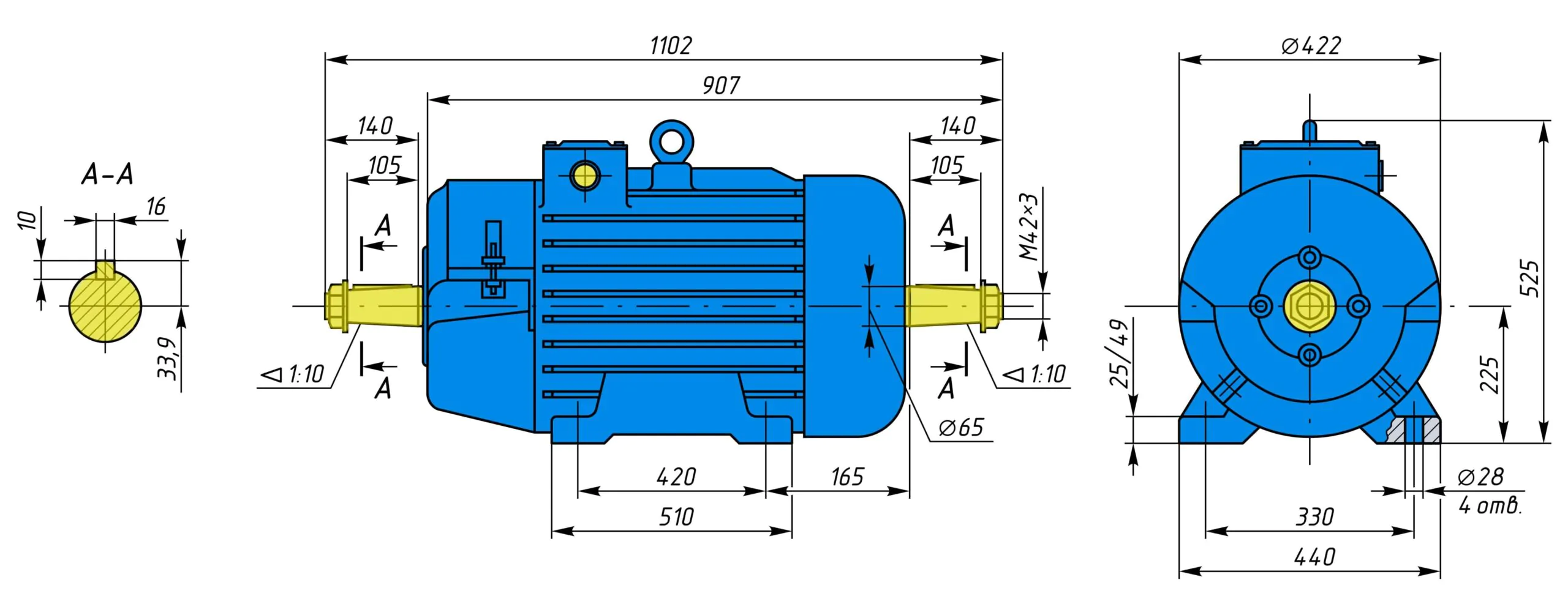 Чертеж и размеры MTF 412-8 22 750 на лапах